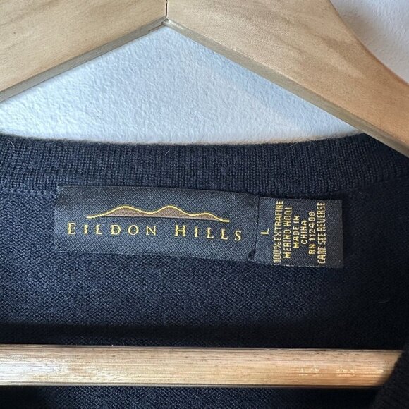 Eildon Hills 90’s Mens Sweater Sleeveless Vest V-Neck Black Merino‎ Wool Size L - Picture 3 of 6
